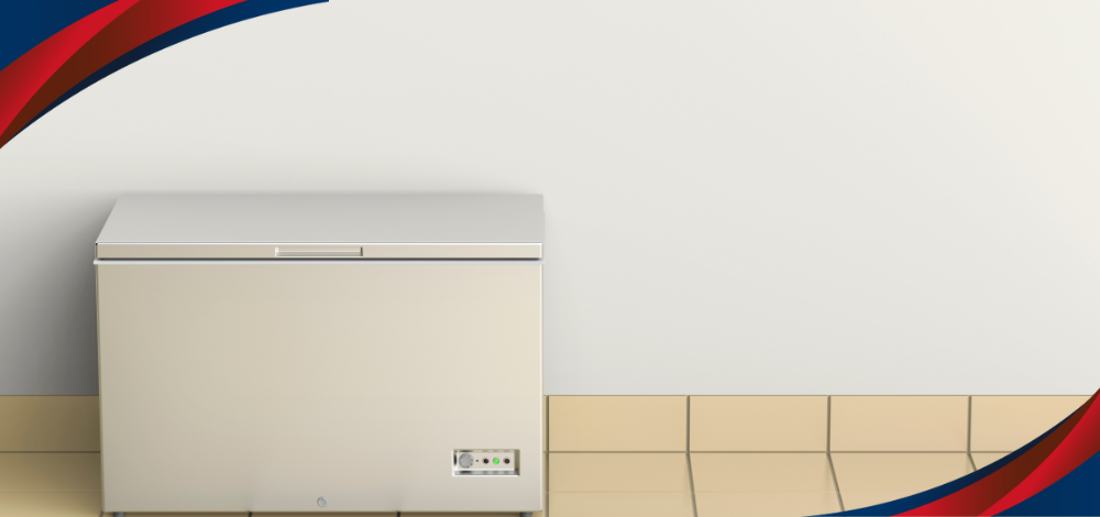 a chest freezer in the Philippines in front of a white wall