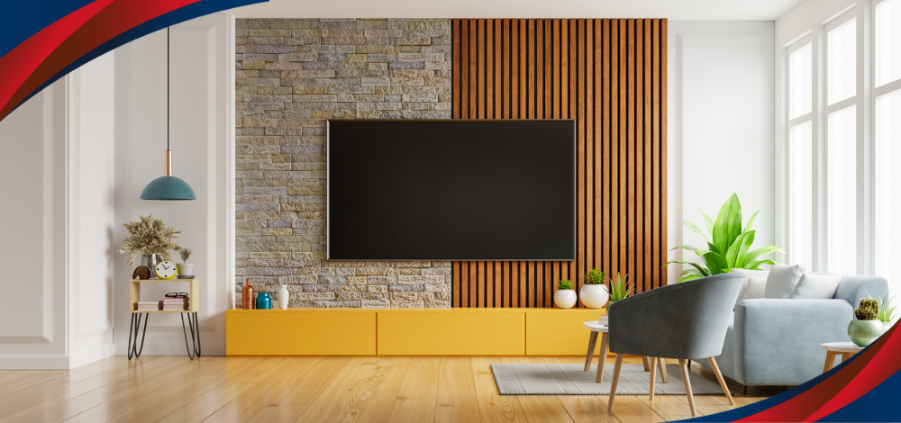 an Android TV in the Philippines mounted on the wall of a living room